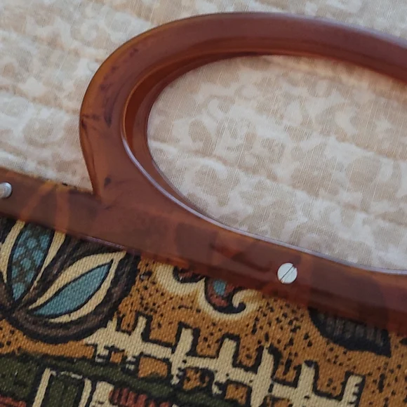 Vintage Boho Purse with Tortoise Handles - Picture 3 of 13